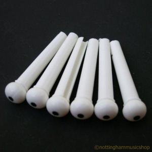 6 ACOUSTIC GUITAR BRIDGE PINS WHITE WITH BLACK DOT